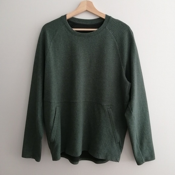 Lululemon Mens At Ease Crewneck Pullover Heathered Rainforest Green Medium - Picture 1 of 13